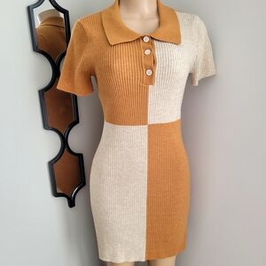 Cider Tan and Cream Knit Mini Dress